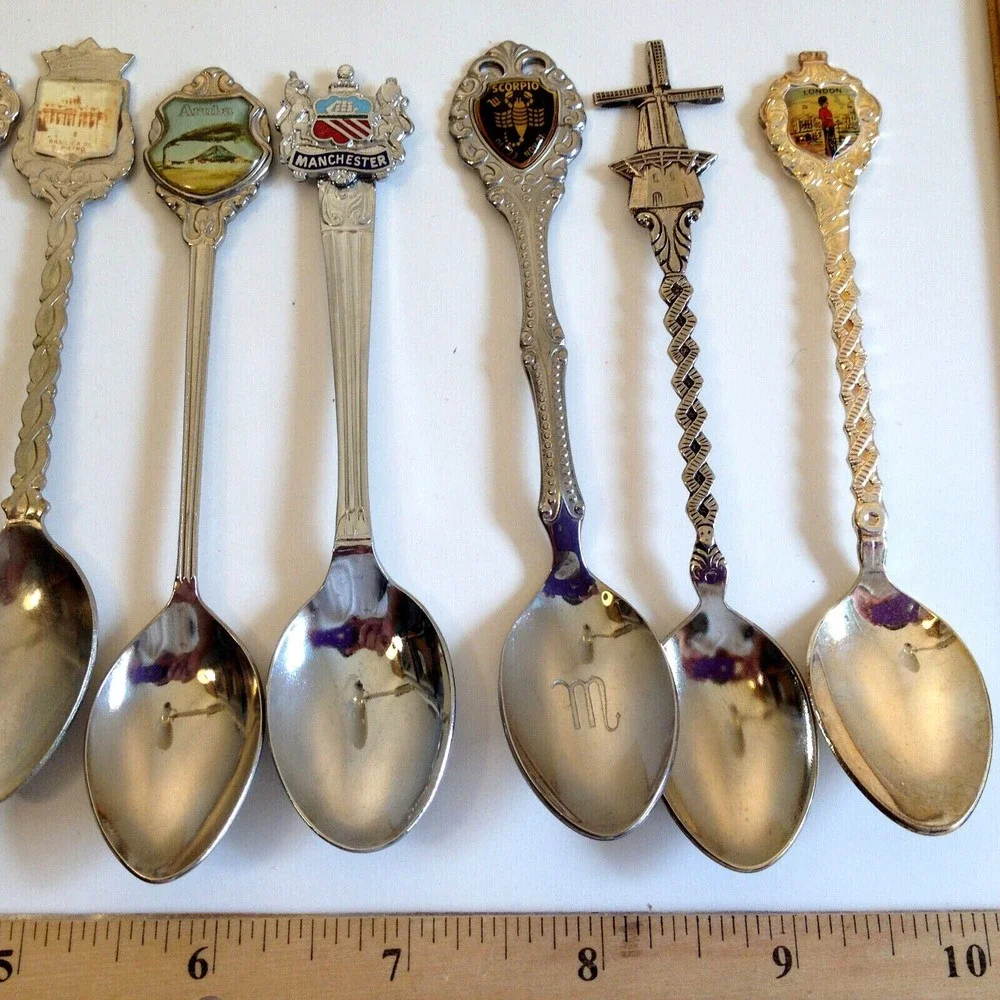 Vintage Lot of 9 Collectible Souvenir Spoons Countries Cities London Paris ++